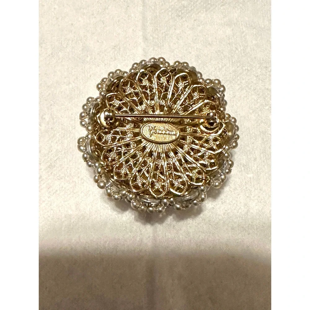 Vintage Vendome Crystal & Pearl Dome Brooch‎ Pin